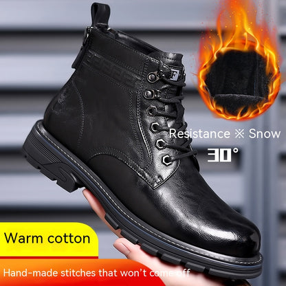 Vintage Fleece-lined Leather Boots Outdoor Keep Warm Men's