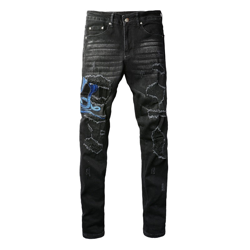 S.M.  Embroidered One Piece Dropshipping Patch Skinny Jeans For Men