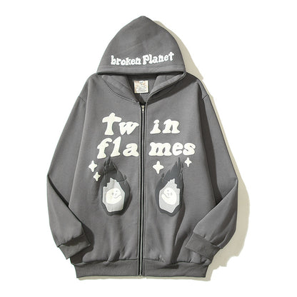 S.M. Men's "TWIN FLAME"  Foam PUFF PRINT  Zipper Hooded Jacket