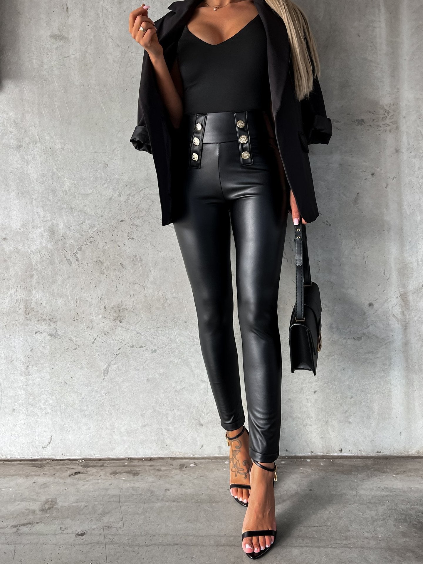 S.W.  Leather Pants Clinch Tight Casual Pants