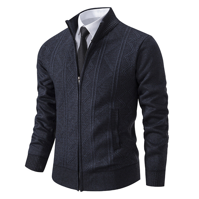 S.M.  Fall Winter Men Wool Sweater Men's Cardigan Coat Stand Collar