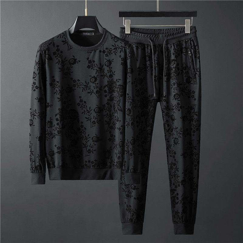 Simple Jacquard Round Neck Long-sleeved Sweater Trousers Two-piece Set