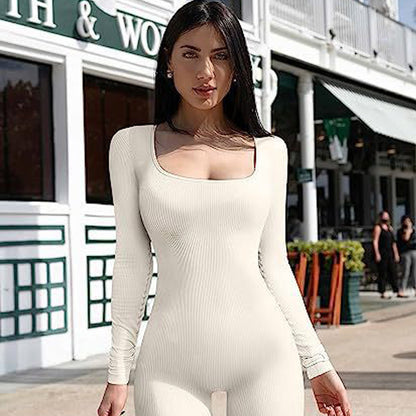 S.W. Women's Yoga Sports Fitness Jumpsuit Workout Long Sleeve Square Collar Clothing