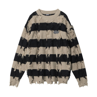 S.M. Tassel Ripped Street Loose  Sweater