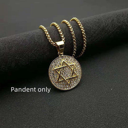 Stainless Steel Hip Hop Six Star Pendant Necklace Religious Jewelry