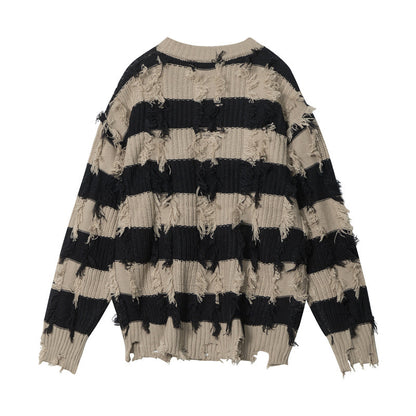 S.M. Tassel Ripped Street Loose  Sweater