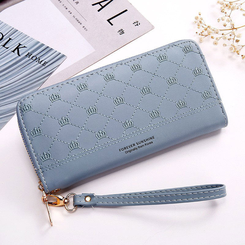 S.B. Long Crown Embroidery Thread Single Zip Clutch