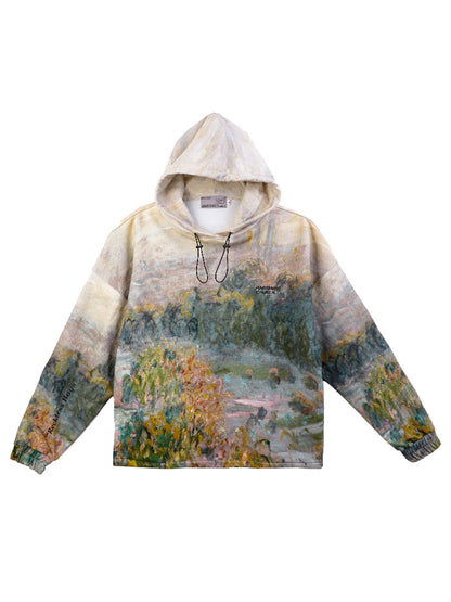 Impressionist Landscape Oil Painting Retro Printed Drawstring Hoodie S.M.