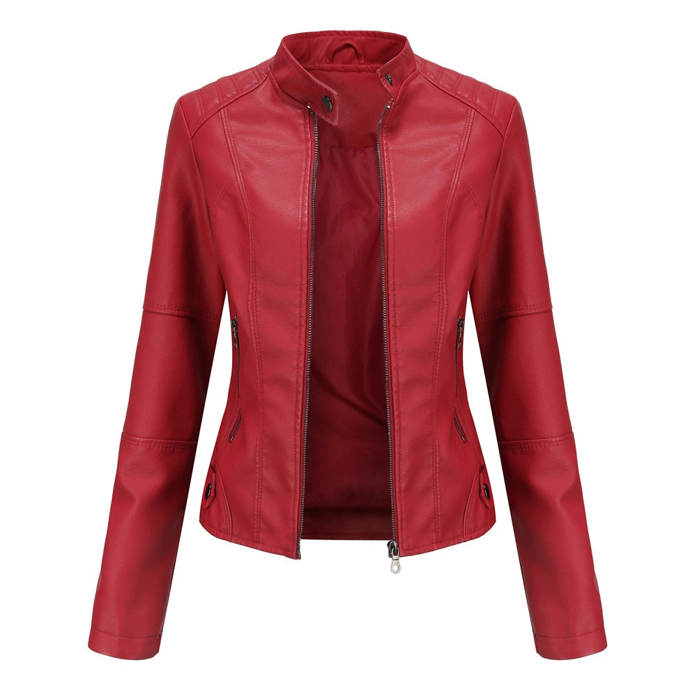 Women Spring Autumn Faux Leather Jackets Zipper Basic Coat Moto Biker Casual Pu Outwear Fashion Female Jacket