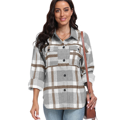 Women's Long Sleeve Striped Plaid Long Sleeve