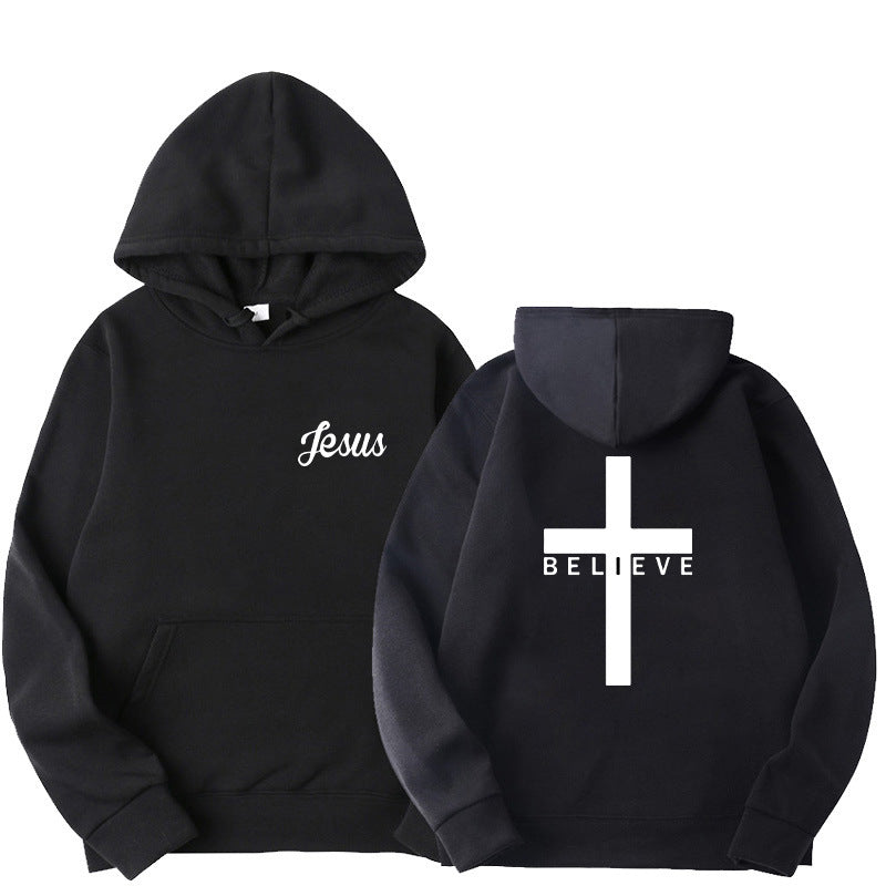 F.J.C. S.M. "Believe" Cross Printed Faith Hoodie