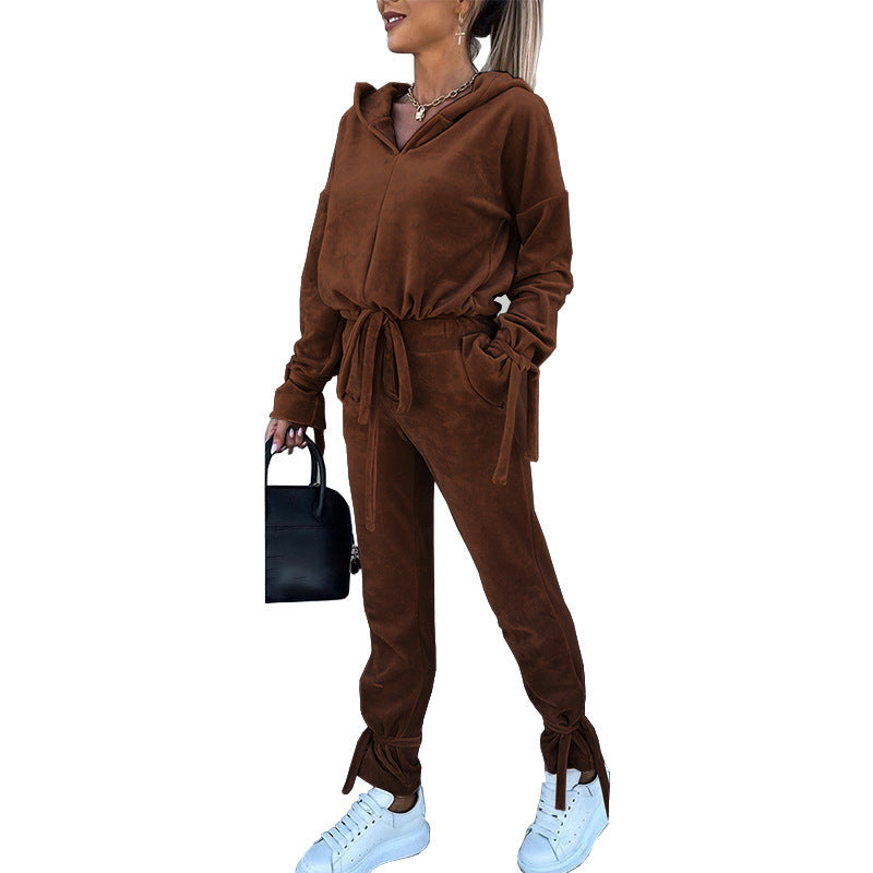 Long Sleeve Hooded Sweater Pants Suit