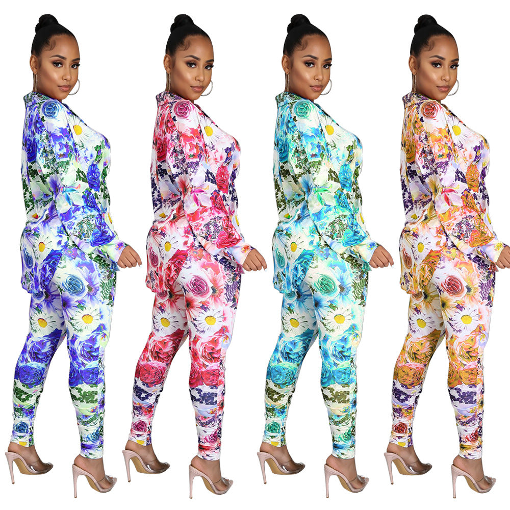 Women's Fashion Printed Long Sleeve Two-piece Set S.W.