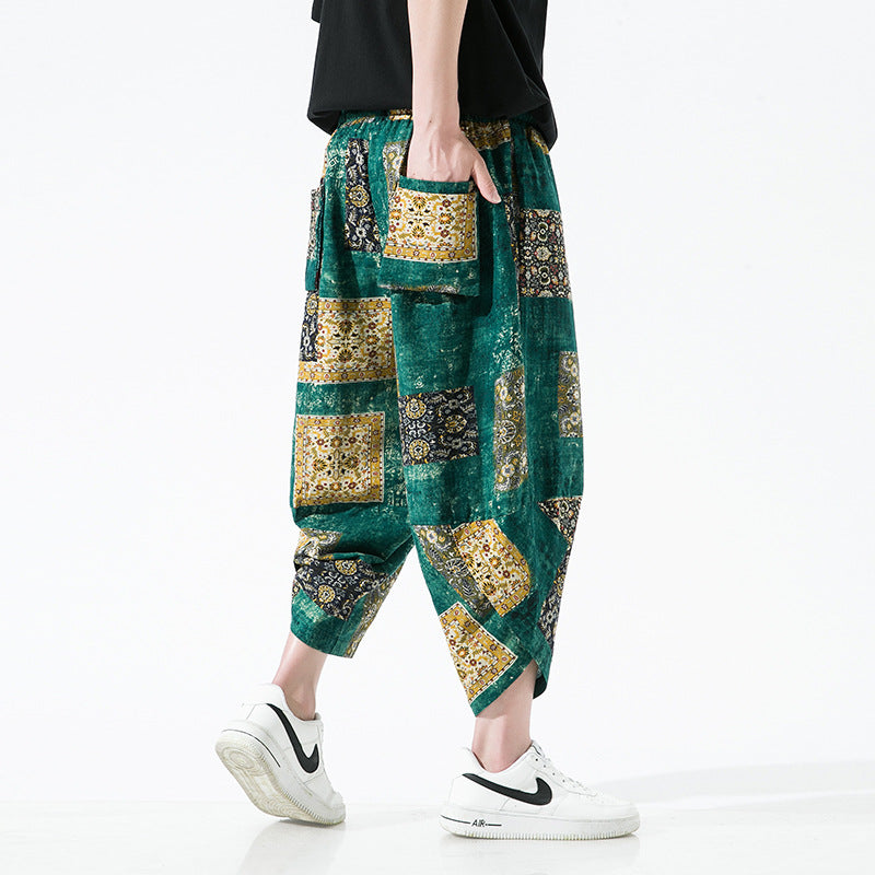 S.M. Ethnic Style Floral Lantern Cropped Pants