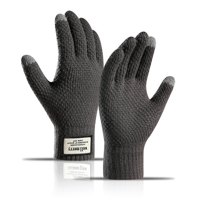 Men's Fashion Velvet Padded Thick Jacquard Warm Wool Touch Screen Gloves