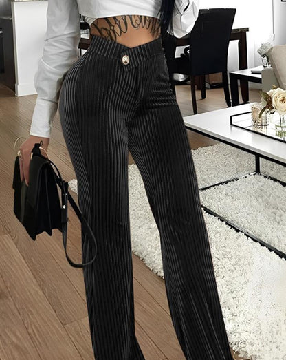 S.W.  Fashion Gold Velvet Striped Casual Women's Pants