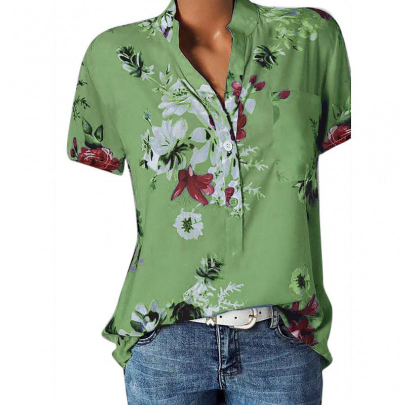 S.M. Men's Short-sleeved Floral  3D Digital Printing Shirt