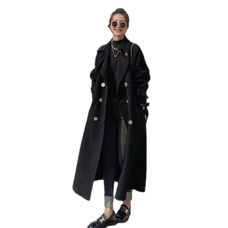 Women's Black Woolen Mid-length coat S.W.