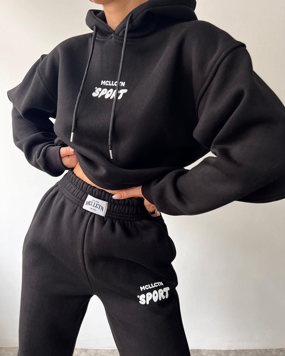 S.W.  Long Sleeve Hooded Printed Sweater Jogger Suit