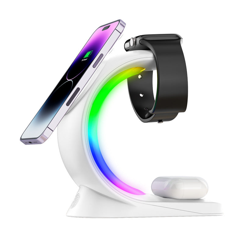 a cell phone and a smart watch on a stand