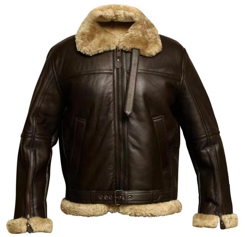 S.M.  Fur Coat Thickened Zipper Faux Leather Jacket