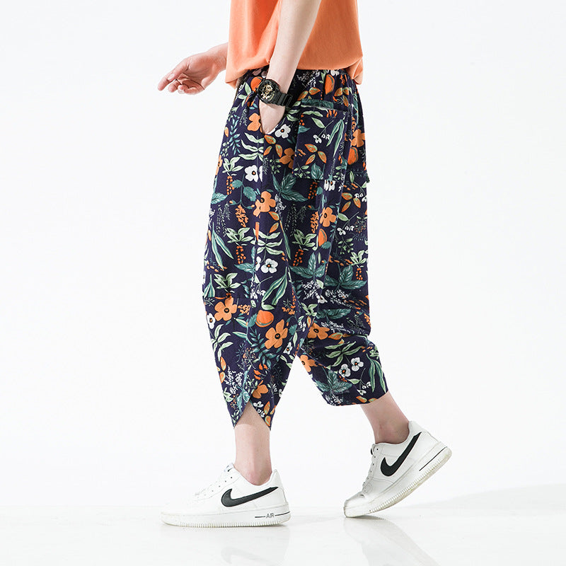 S.M. Ethnic Style Floral Lantern Cropped Pants