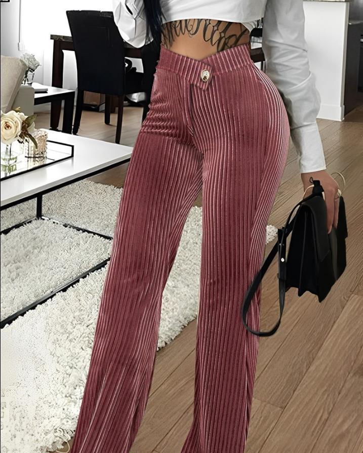 S.W.  Fashion Gold Velvet Striped Casual Women's Pants