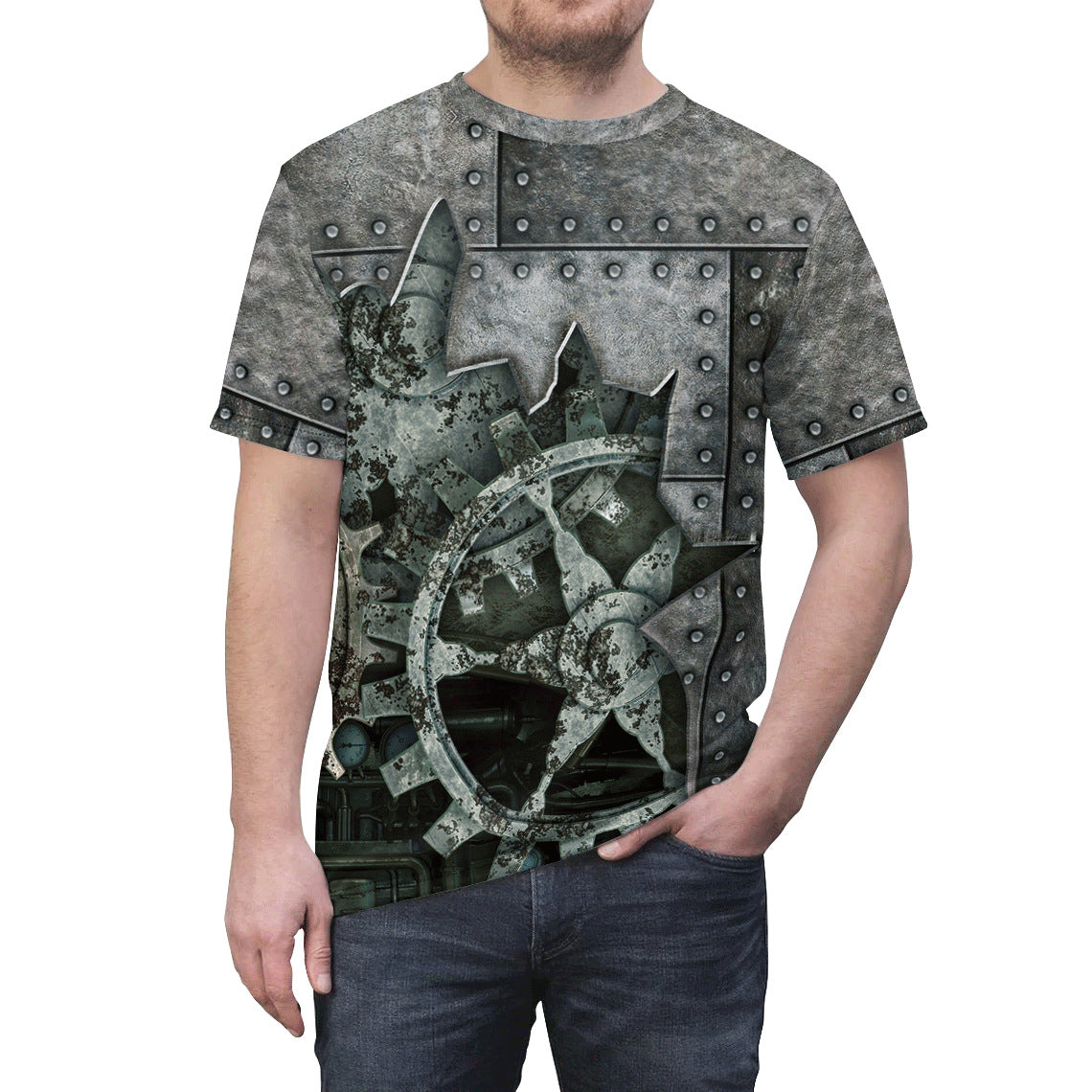 Men's  Tool Gear Graphic Print Round Neck T-shirt. S.M.