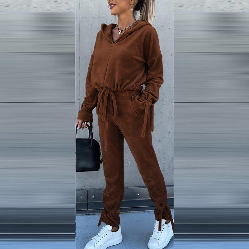 Long Sleeve Hooded Sweater Pants Suit