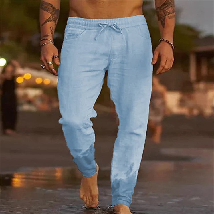 S.M. Solid Color Linen Loose Casual Beach Pants