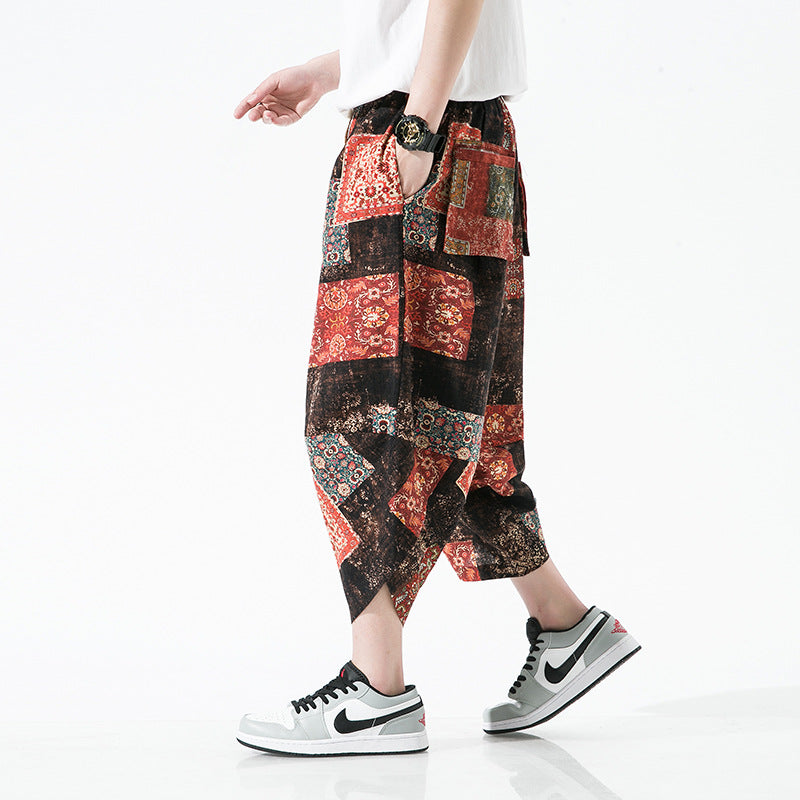 S.M. Ethnic Style Floral Lantern Cropped Pants