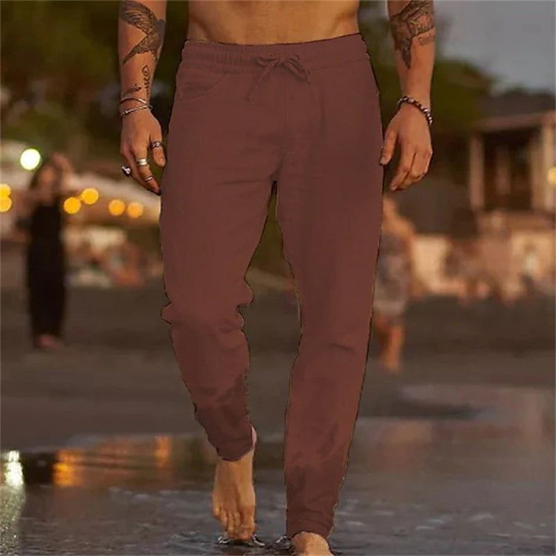 S.M. Solid Color Linen Loose Casual Beach Pants