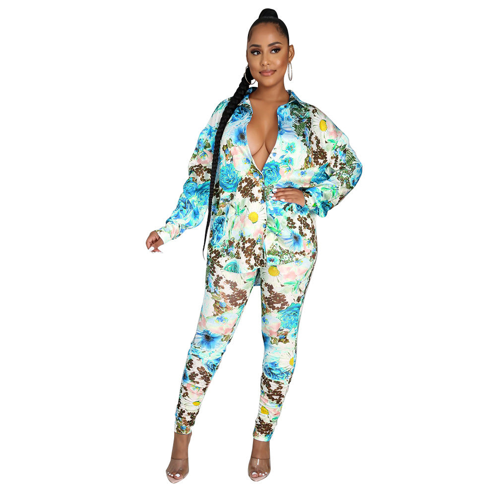 Women's Fashion Printed Long Sleeve Two-piece Set S.W.