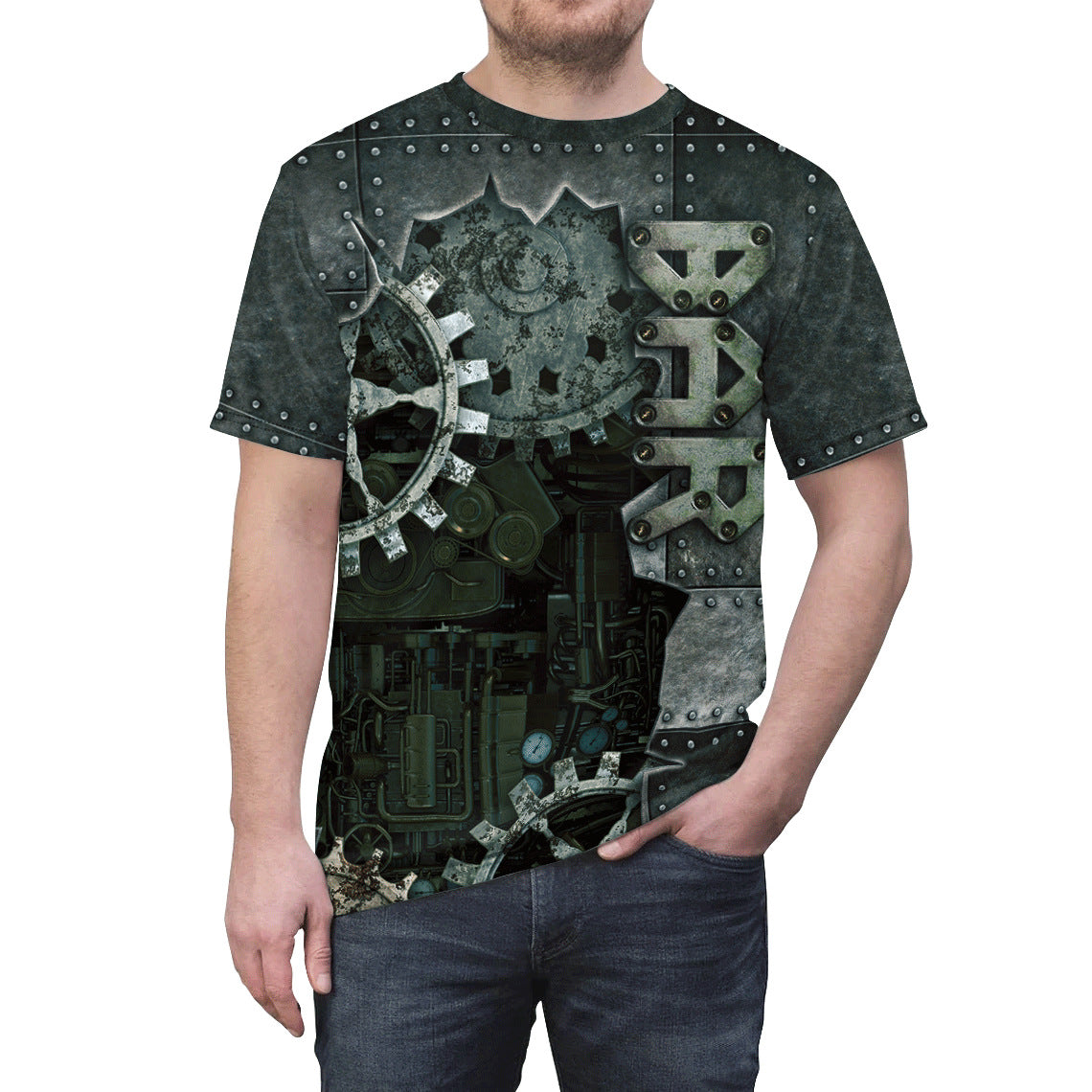 Men's  Tool Gear Graphic Print Round Neck T-shirt. S.M.