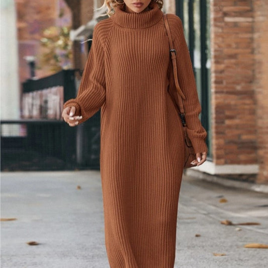 S.W.  Woolen Skirt Loose Over Knee Casual Turtleneck Knitted Dress