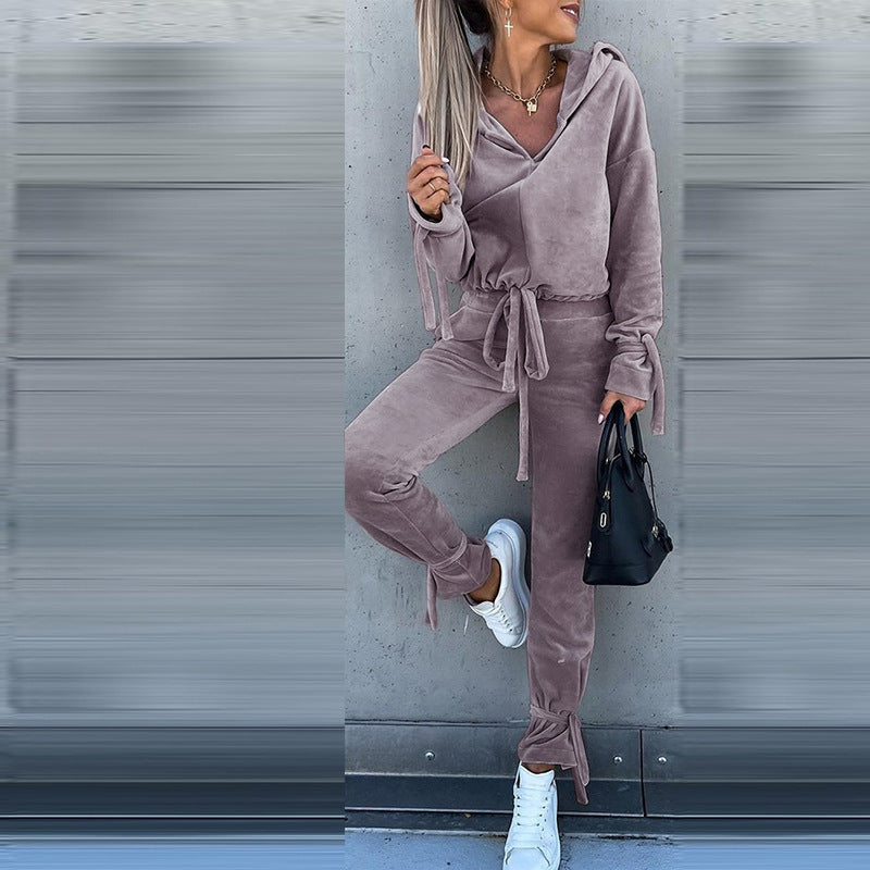 Long Sleeve Hooded Sweater Pants Suit