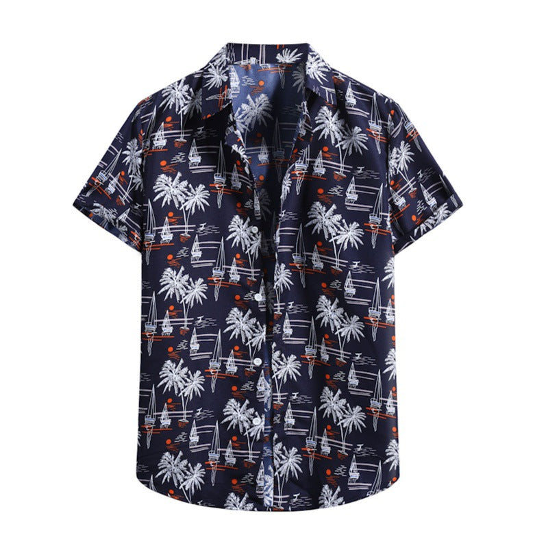 S.M. Men's Short-sleeved Floral  3D Digital Printing Shirt