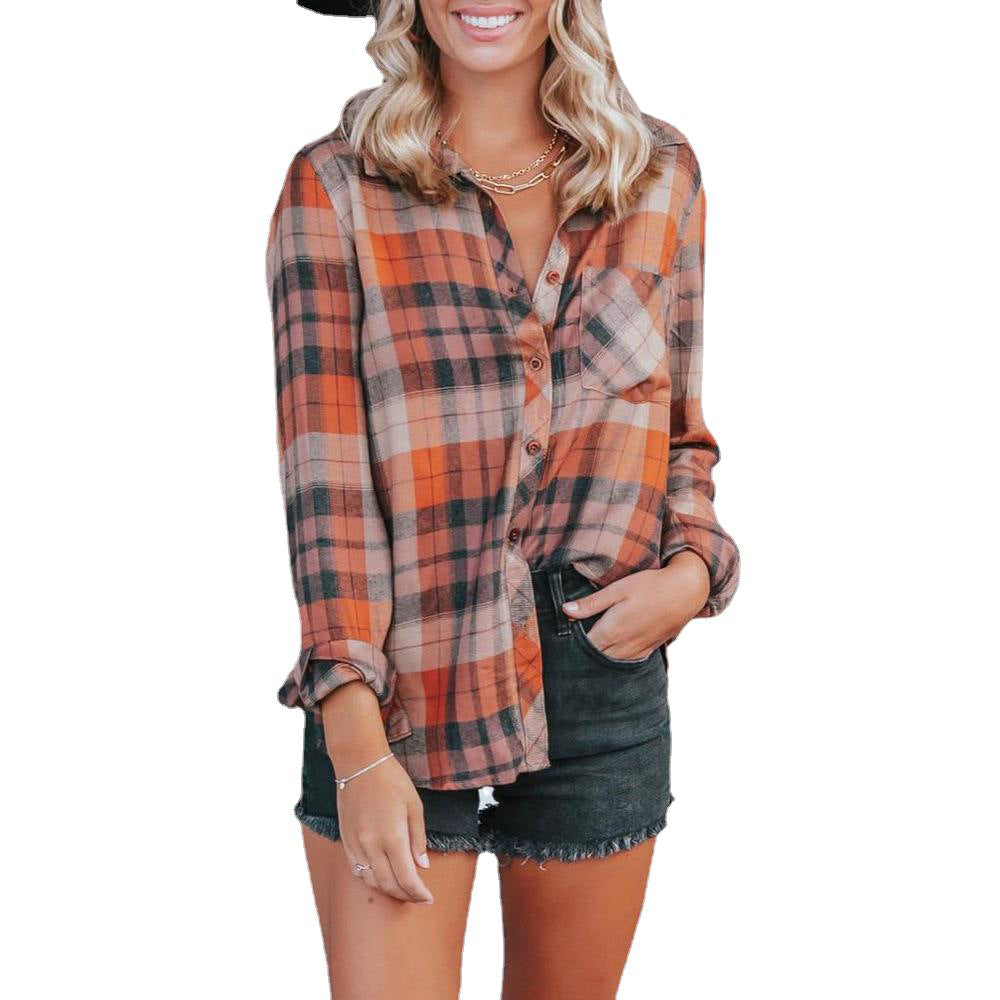 Women's Fashion Plaid Printed Long Sleeve Shirt S.W.