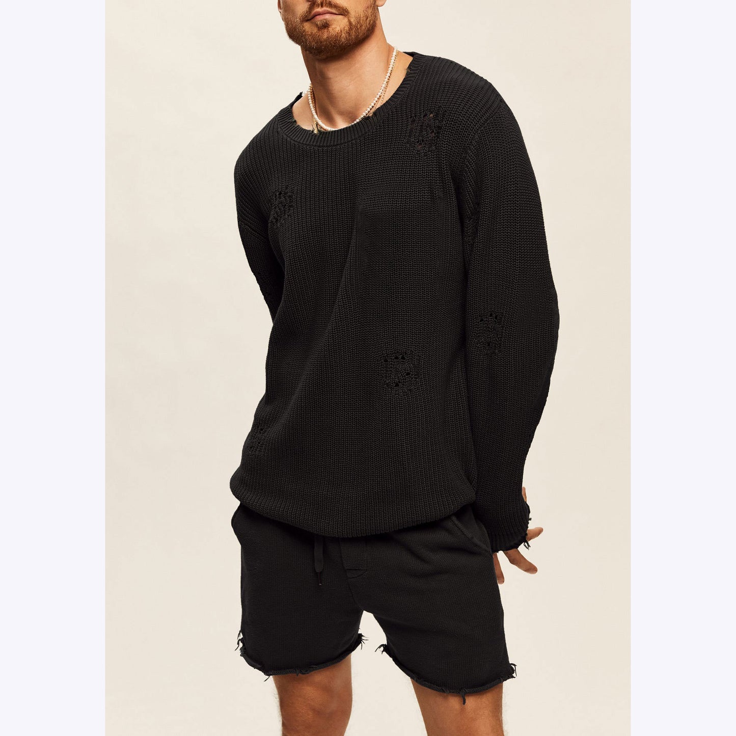 F.J.C. S.M. Knitted Top Round Neck Men's Loose Sweater