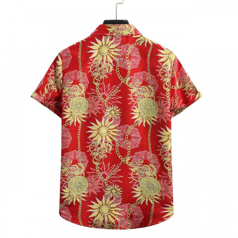 S.M. Men's Short-sleeved Floral  3D Digital Printing Shirt