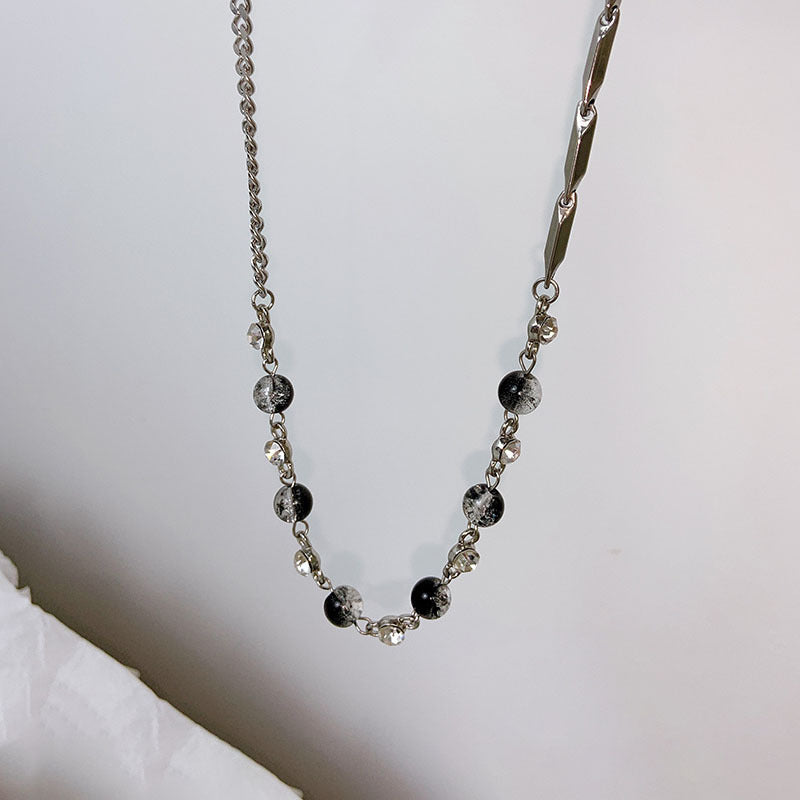 Male Black And White Ice Crack Beads Stitching Titanium Steel Necklace