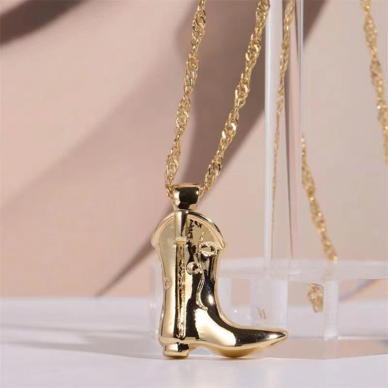 Women's Fashion Classic Denim Boots Pendant Necklace