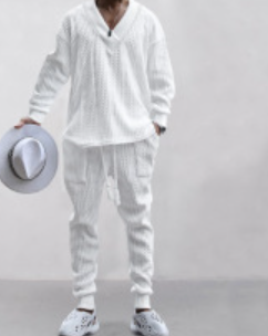 S.M.   Casual pants V-neck jacquard knit men's autumn suit