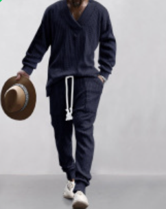 S.M.   Casual pants V-neck jacquard knit men's autumn suit