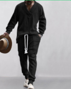 S.M.   Casual pants V-neck jacquard knit men's autumn suit