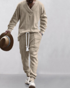 S.M.   Casual pants V-neck jacquard knit men's autumn suit