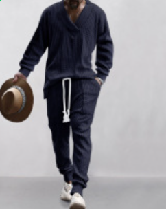 S.M.   Casual pants V-neck jacquard knit men's autumn suit