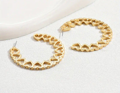 GOLD CZ HEART HOOPS VERY NICE