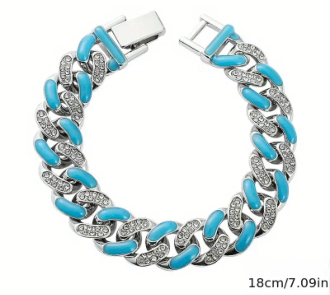 CUBAN STYLE LINK BRACELETS INSULATED WITH ZIRCONIA AND ENAMEL... ALSO GLOWS IN THE DARK.