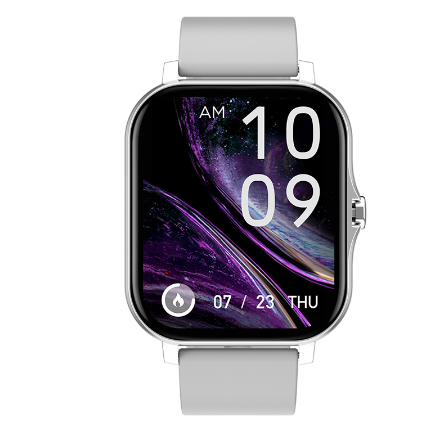 a smart watch with a white band on a white background